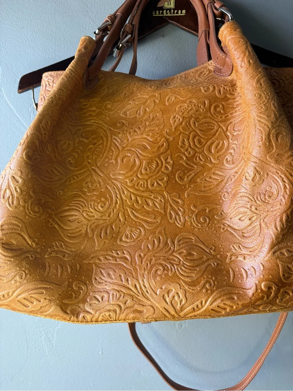 Isadora of Florence Large Tooled Italian Leather Tote Bag